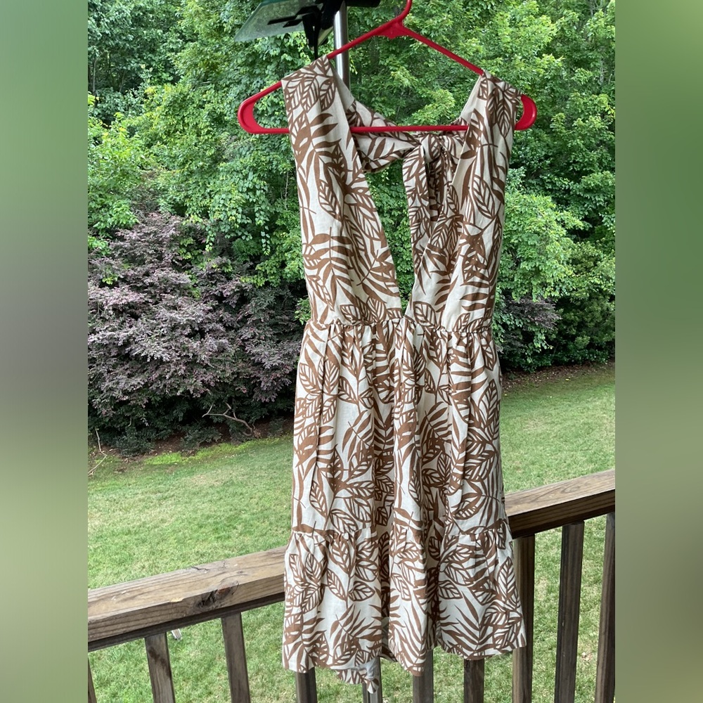 House Of Harlow 1960 Linen Tropical Neutral Tie Back Mini Dress